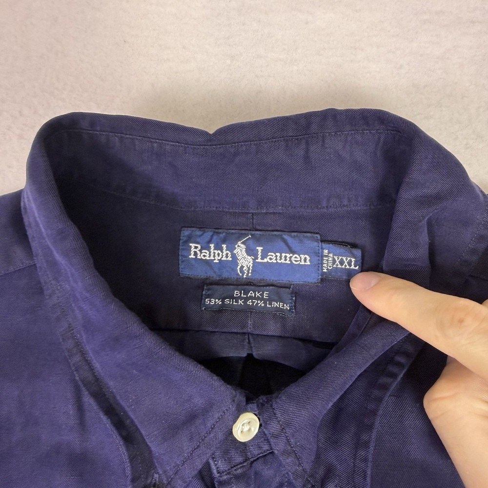 Polo Ralph Lauren Blake XXL Navy Silk Linen Button Down Big & Tall Shirt - Picture 2 of 8